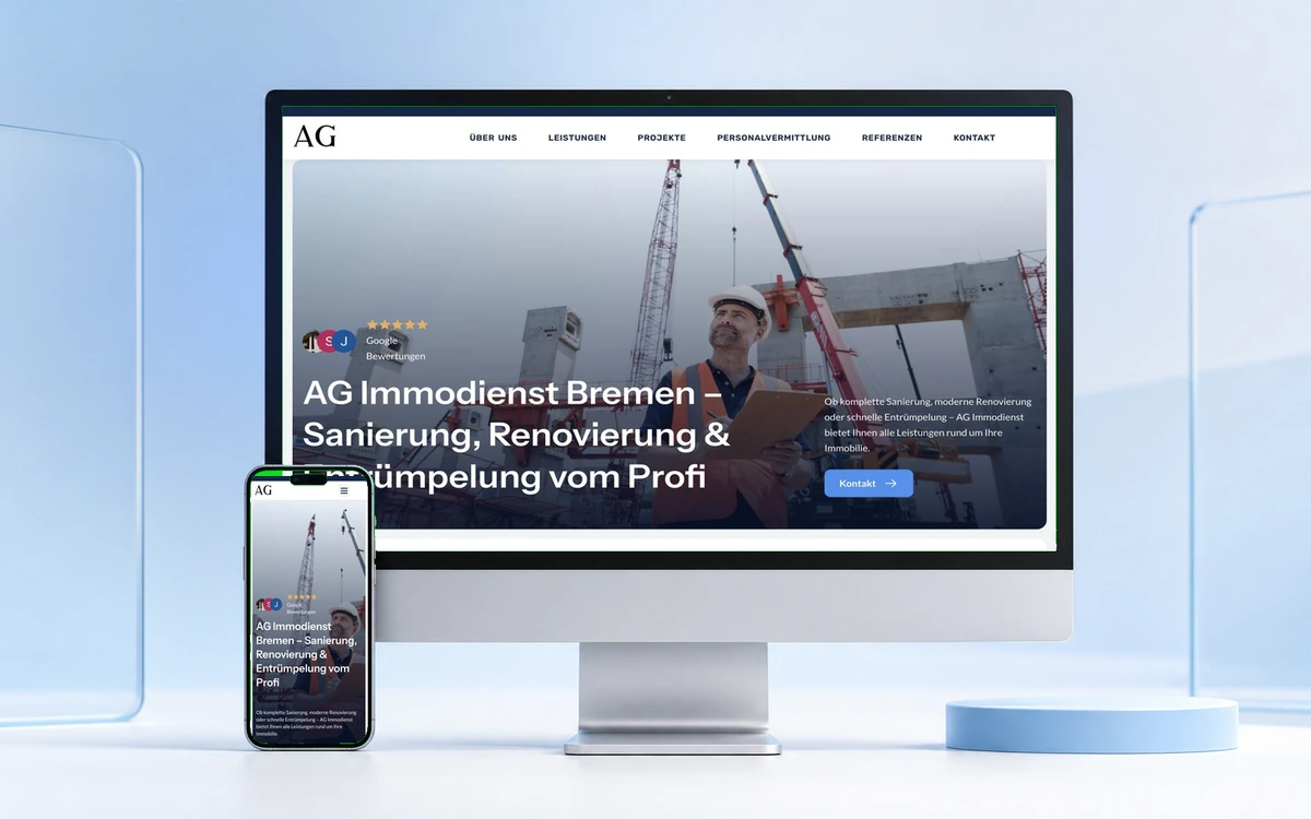 Bildschirmansicht der Webseite von AG-Immobau & Dienstleistungen GmbH, Hochbau & Immobiliendienstleistungen aus Bremen