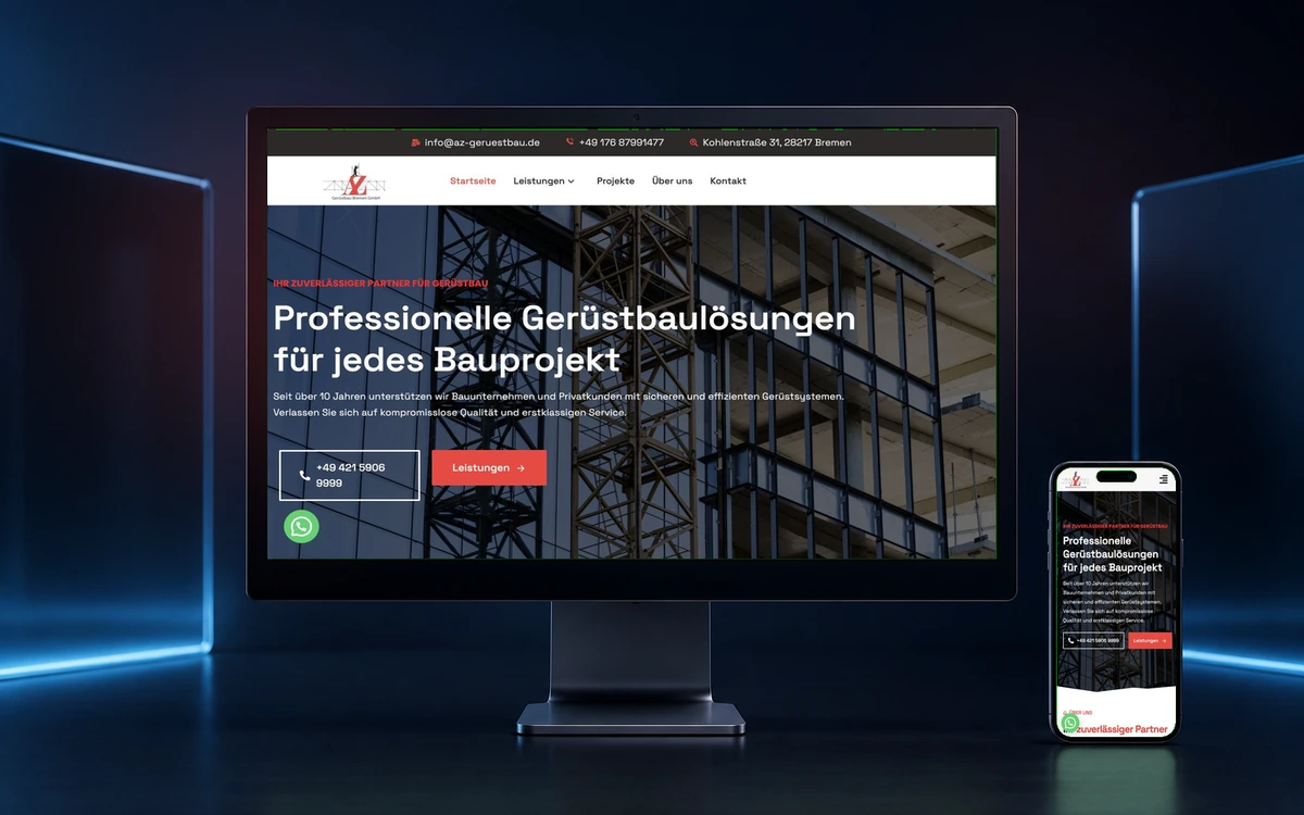 Bildschirmansicht der Webseite von AZ Gerüstbau Bremen GmbH, Gerüstbau aus Bremen