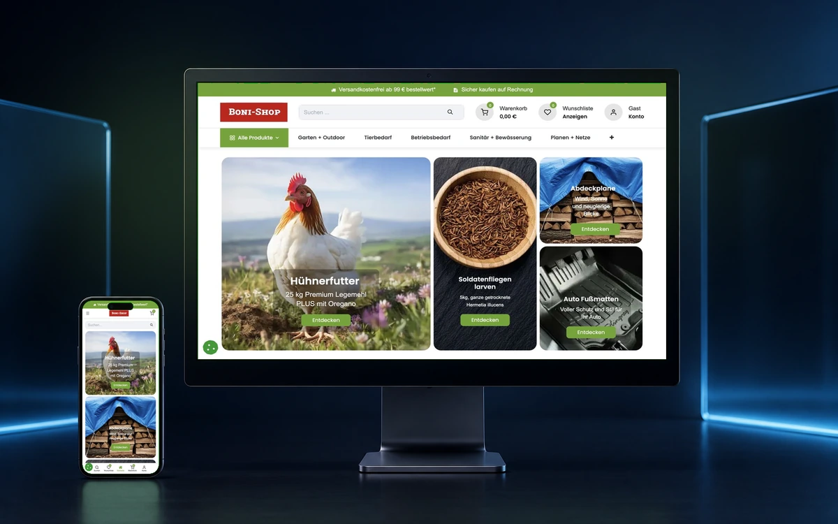 Bildschirmansicht der Webseite von Boni-Shop24, E-Commerce & Performance Marketing aus Riesa, deutschlandweit