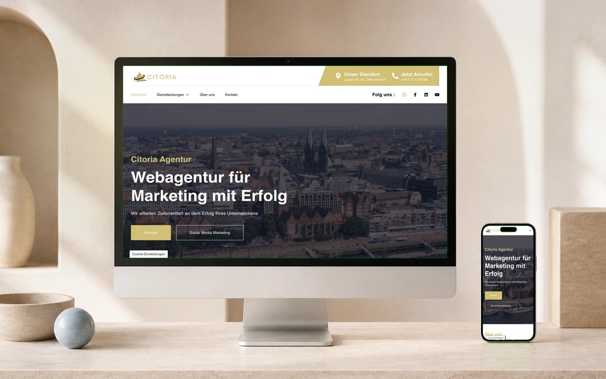 Bildschirmansicht der Webseite von Citoria, Agenturpartner aus Delmenhorst