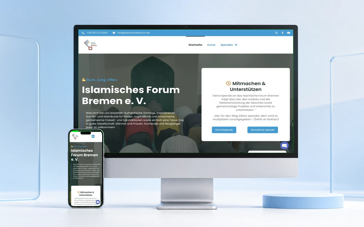 Bildschirmansicht der Webseite von Islamisches Forum Bremen e. V., Verein · Bildung & Gemeinschaft aus Bremen