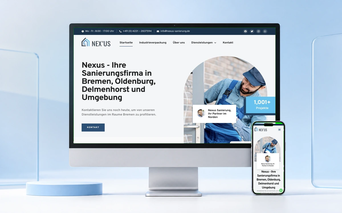 Bildschirmansicht der Webseite von Nexus-Sanierung, Sanierung & Innenausbau aus Bremen, Oldenburg, Delmenhorst