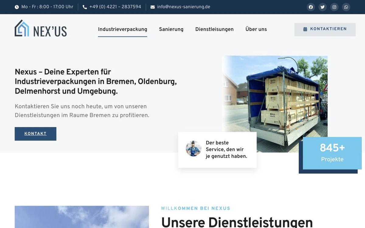 Webseite-Mockup der Referenz NeX’uS Industrieverpackung