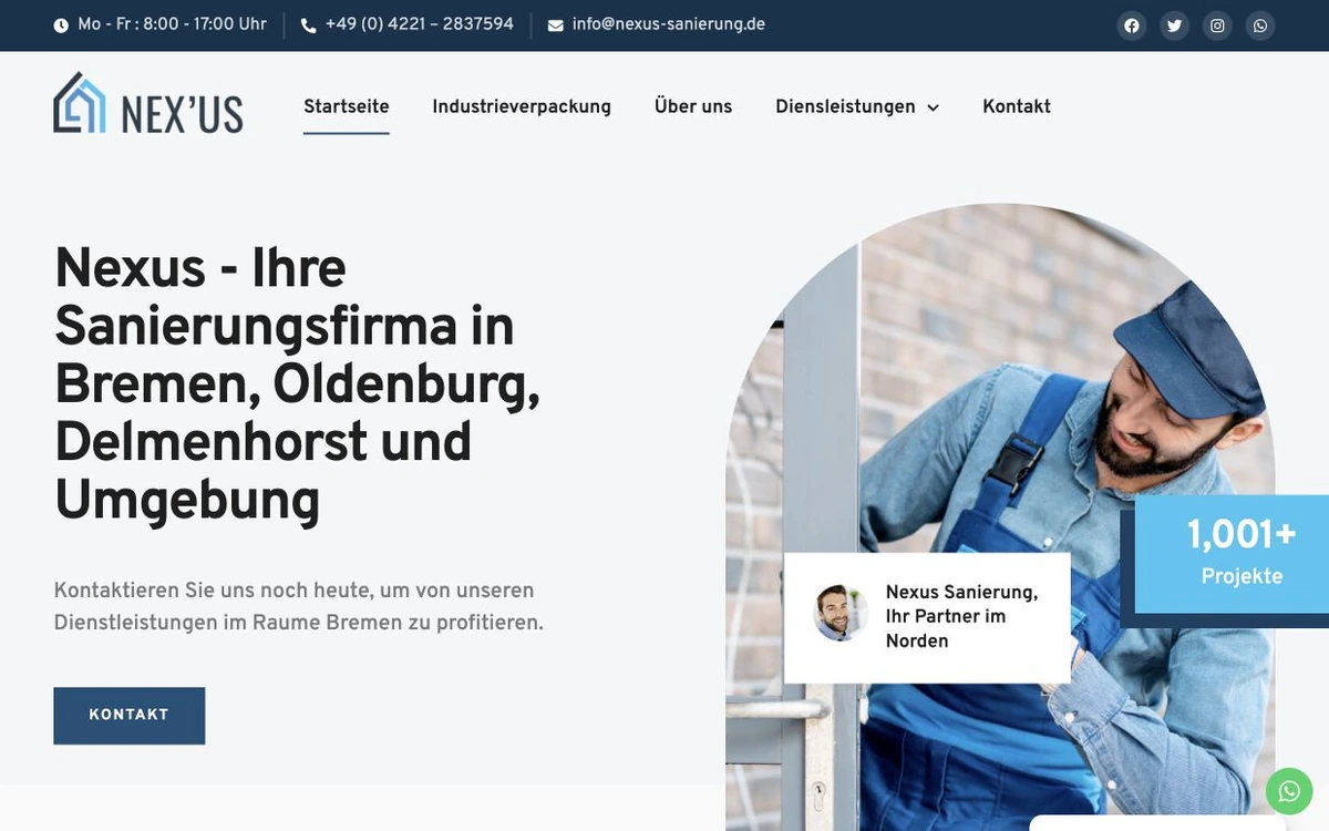 Webseite-Mockup der Referenz Nexus-Sanierung