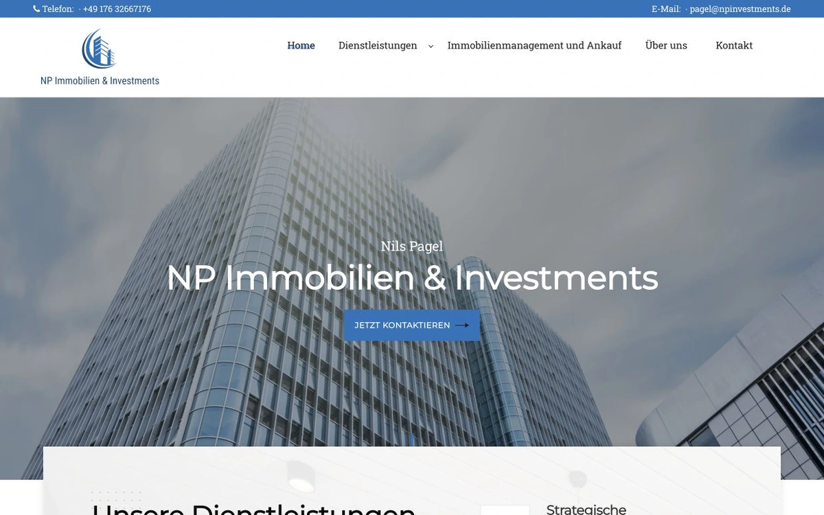 Webseite-Mockup von NP Immobilien & Investments GmbH
