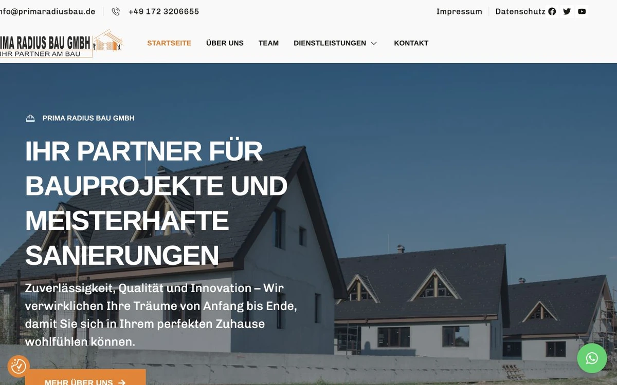 Webseite-Mockup von Prima Radius Bau GmbH