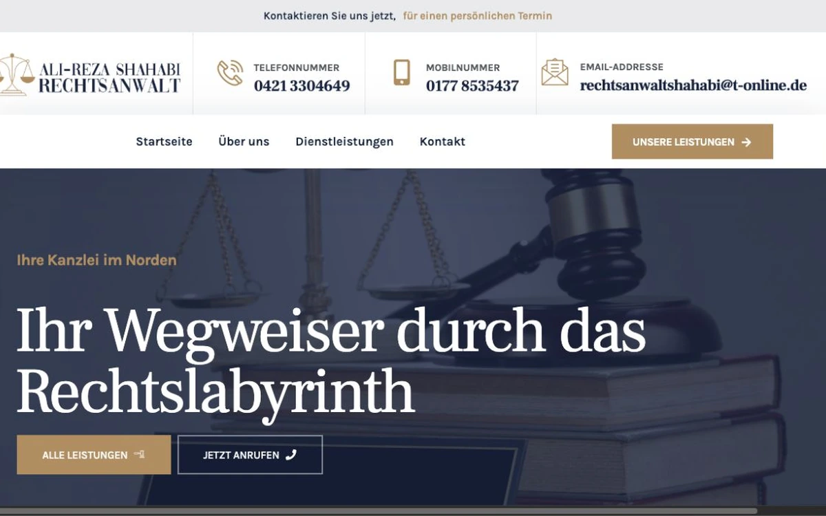 Webseite-Mockup der Referenz Rechtsanwalt Ali-Reza Shahabi