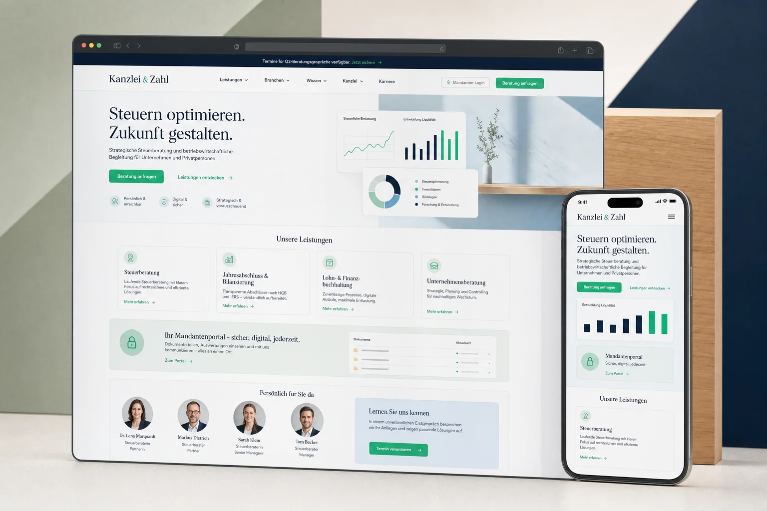 Webseite-Vorlage Kanzlei & Zahl für Steuerberater