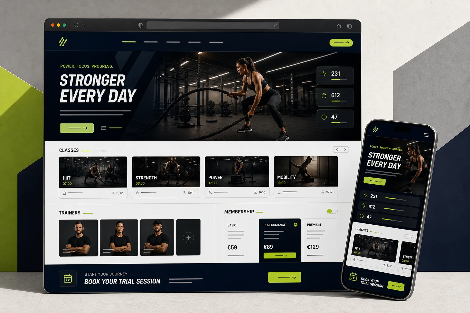 Webseite-Vorlage PowerGym für Fitnessstudios